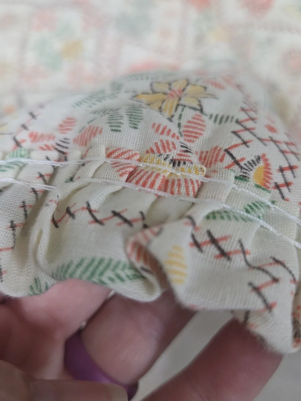 Vintage two oval quilted fabric placemats or mats patchwork 18x13 Table Floral